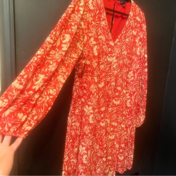 Torrid Red/Orange & tan with metallic thread long sleeve midi dress Size 2 - Picture 7 of 13